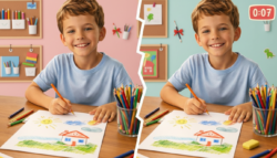 Spot the Difference Challenge: Find 3 Changes in This Boy Drawing in 7 Seconds