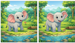 Observation Game: Spot Differences in Elephant Pictures